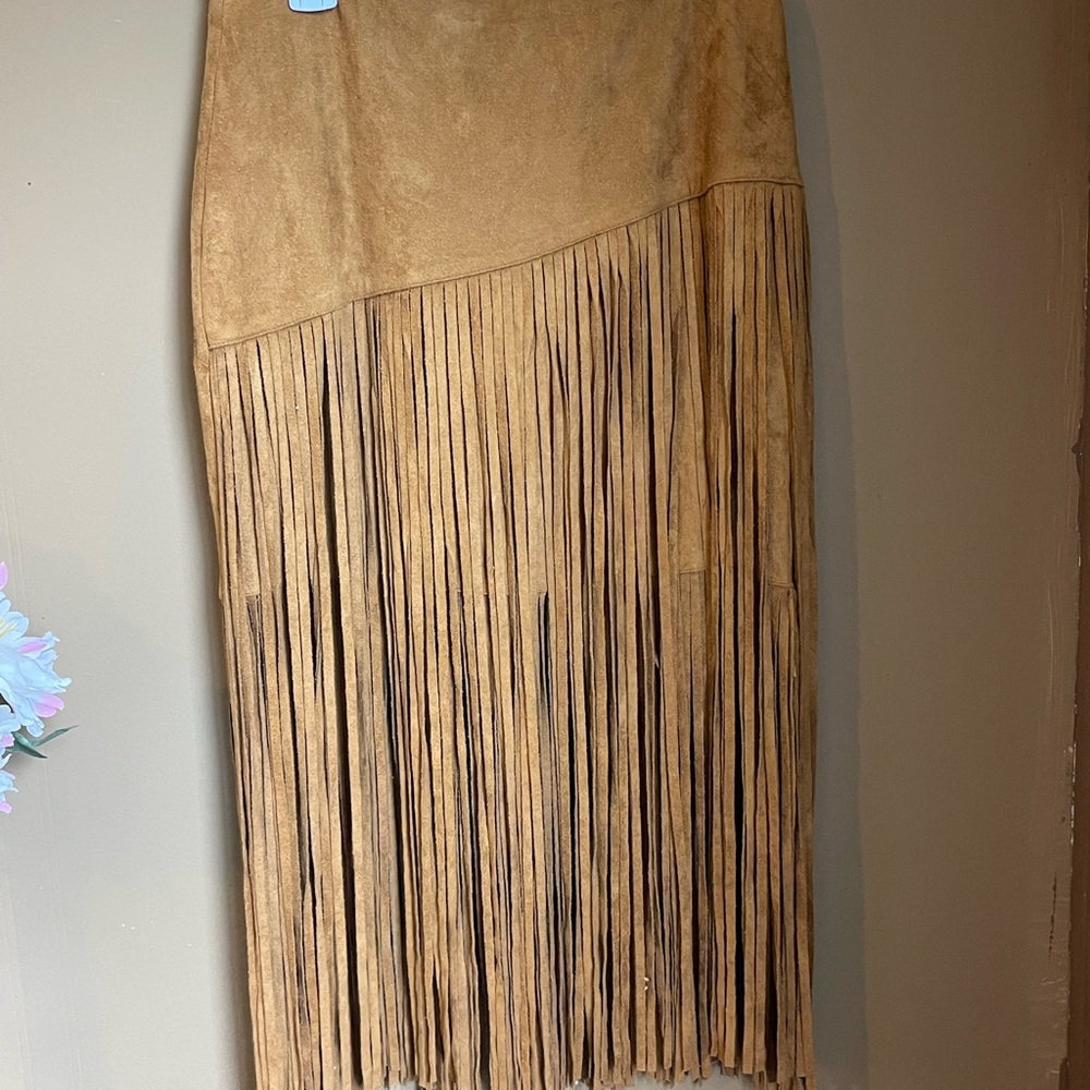 Rehab Camel Fringe Pencil Skirt
